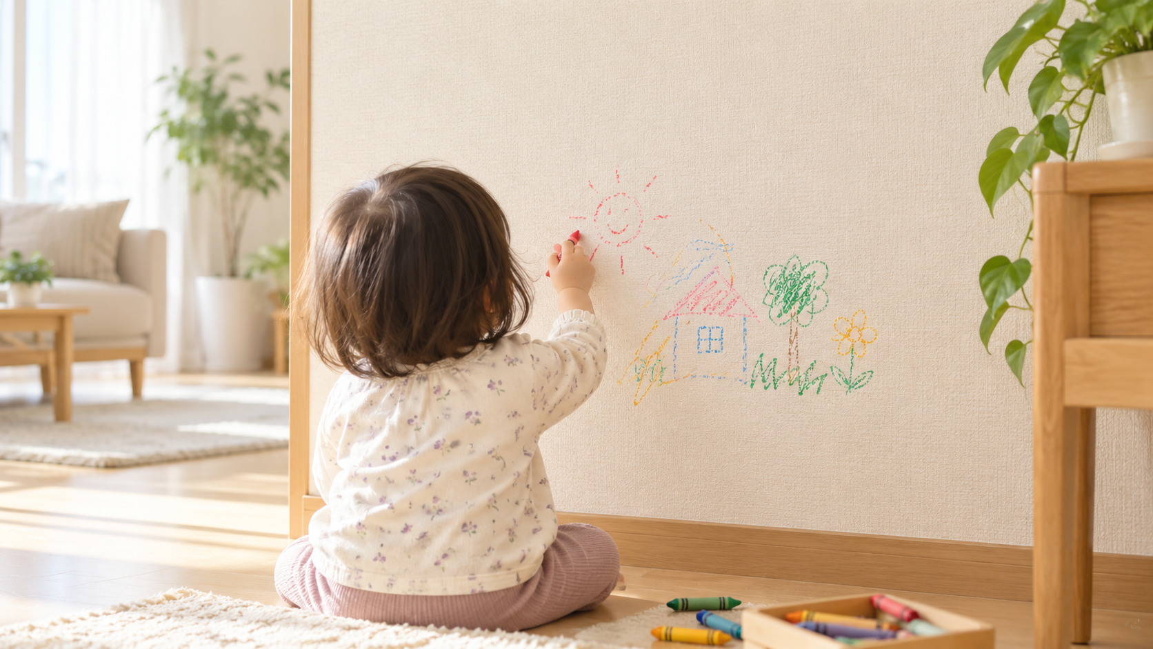 賃貸の壁紙にクレヨンで落書きする子ども