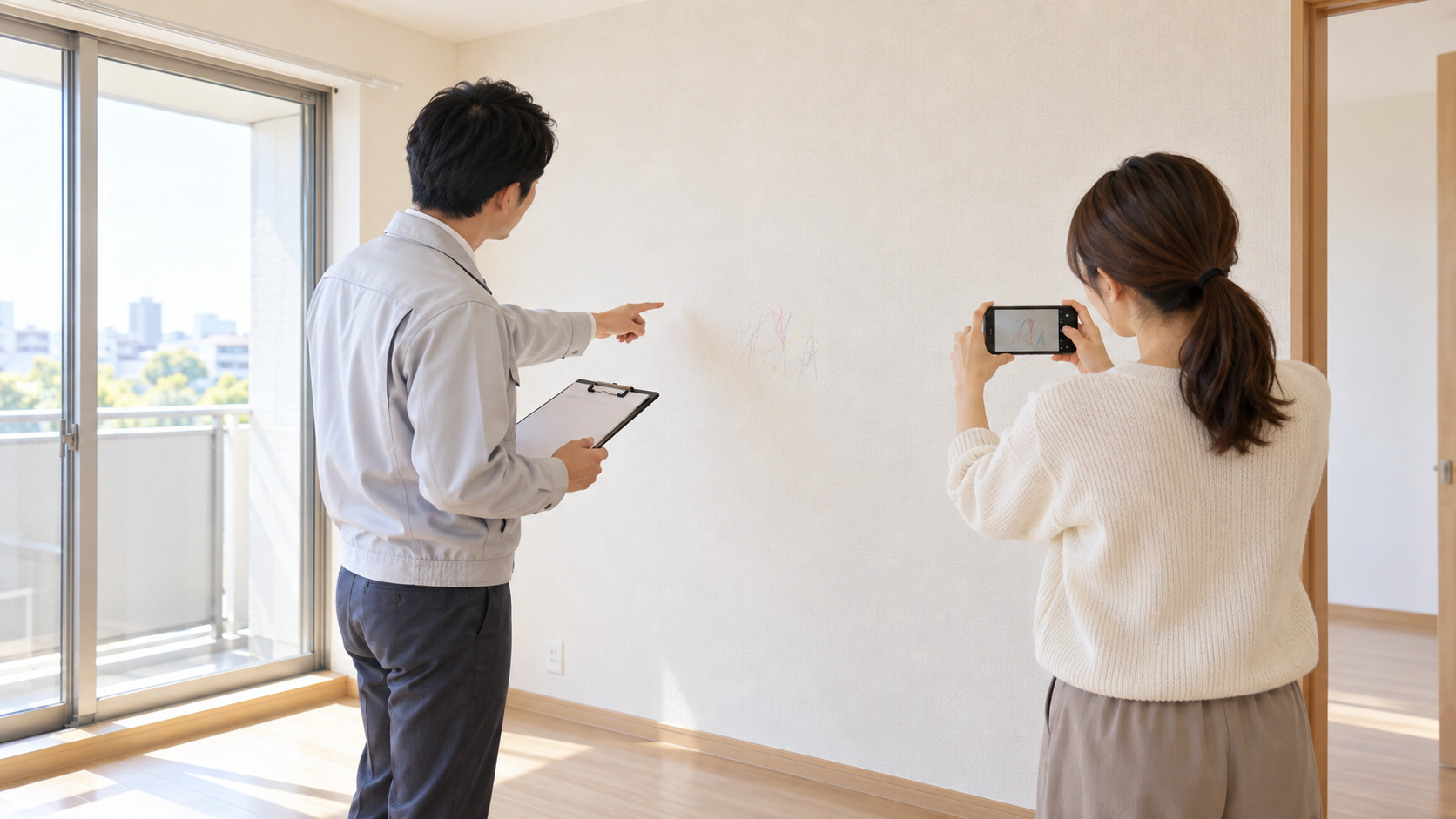 賃貸退去時に壁紙の状態を確認するイメージ