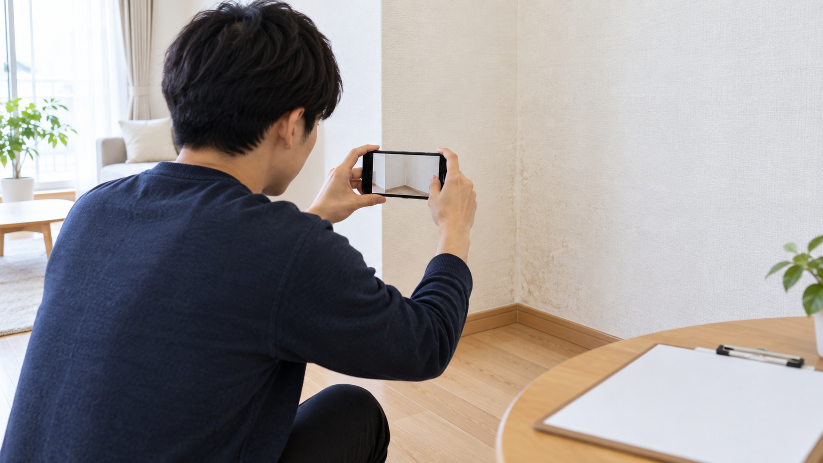 賃貸の壁紙の状態を写真で記録するイメージ