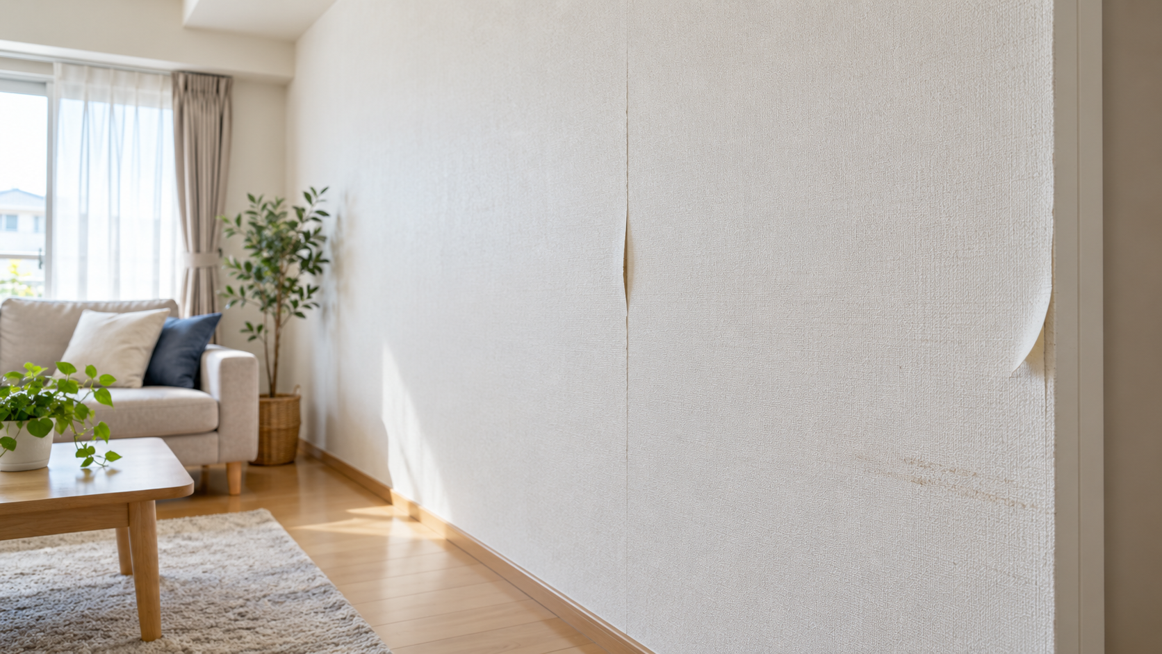 継ぎ目が開いて浮きが出ている壁紙のイメージ