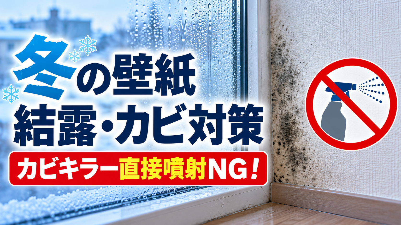 【プロが警告】冬の壁紙（クロス）の結露・カビ対策！カビキラー直接噴射が絶対にNGな理由